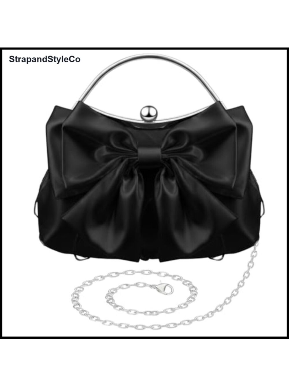 Satin Bow Clutch Evening Bag Pleated Kiss Lock Chain Strap Formal Purse